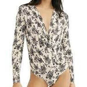 INTIMATELY FREE PEOPLE Printed Turnt Long Sleeve Bodysuit In Beige Combo M Boho